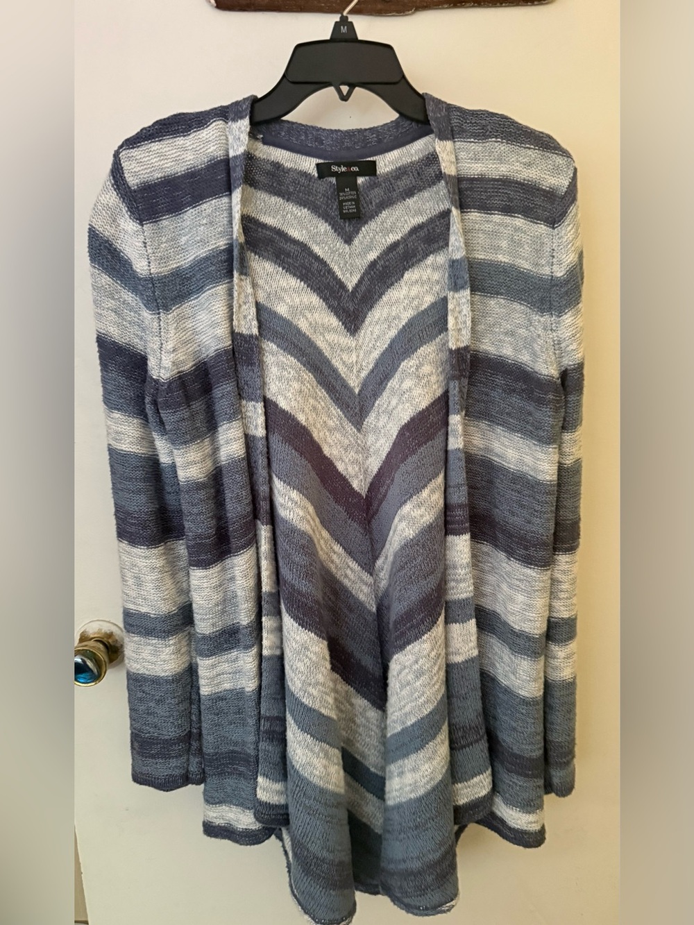 Style & Co. Open-Front Chevron & Stripe Cardigan - Blue/Gray
